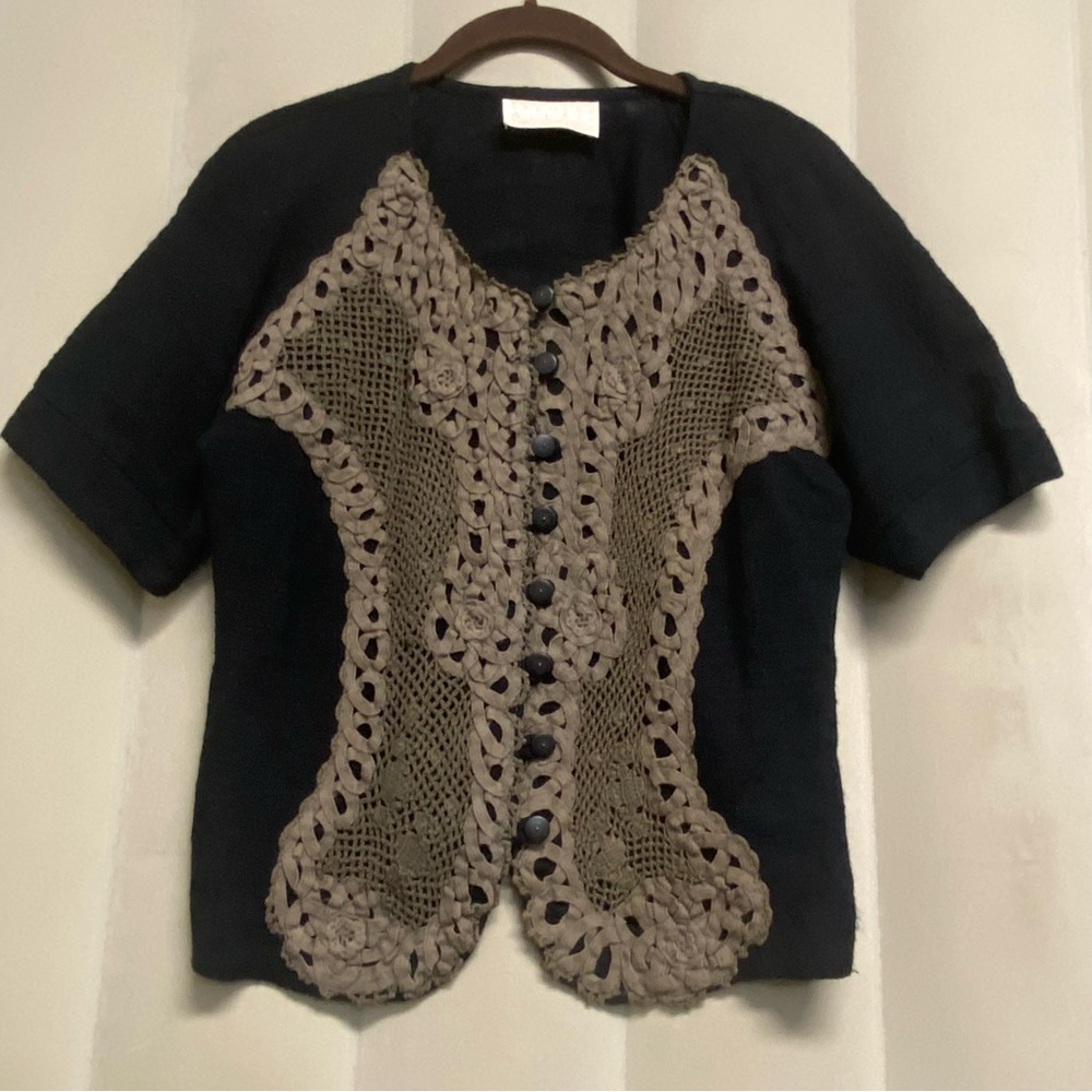 Vintage Spencer Alexis Women’s Cardigan Size 8 Crochet Macrame Whimsigoth Artsy